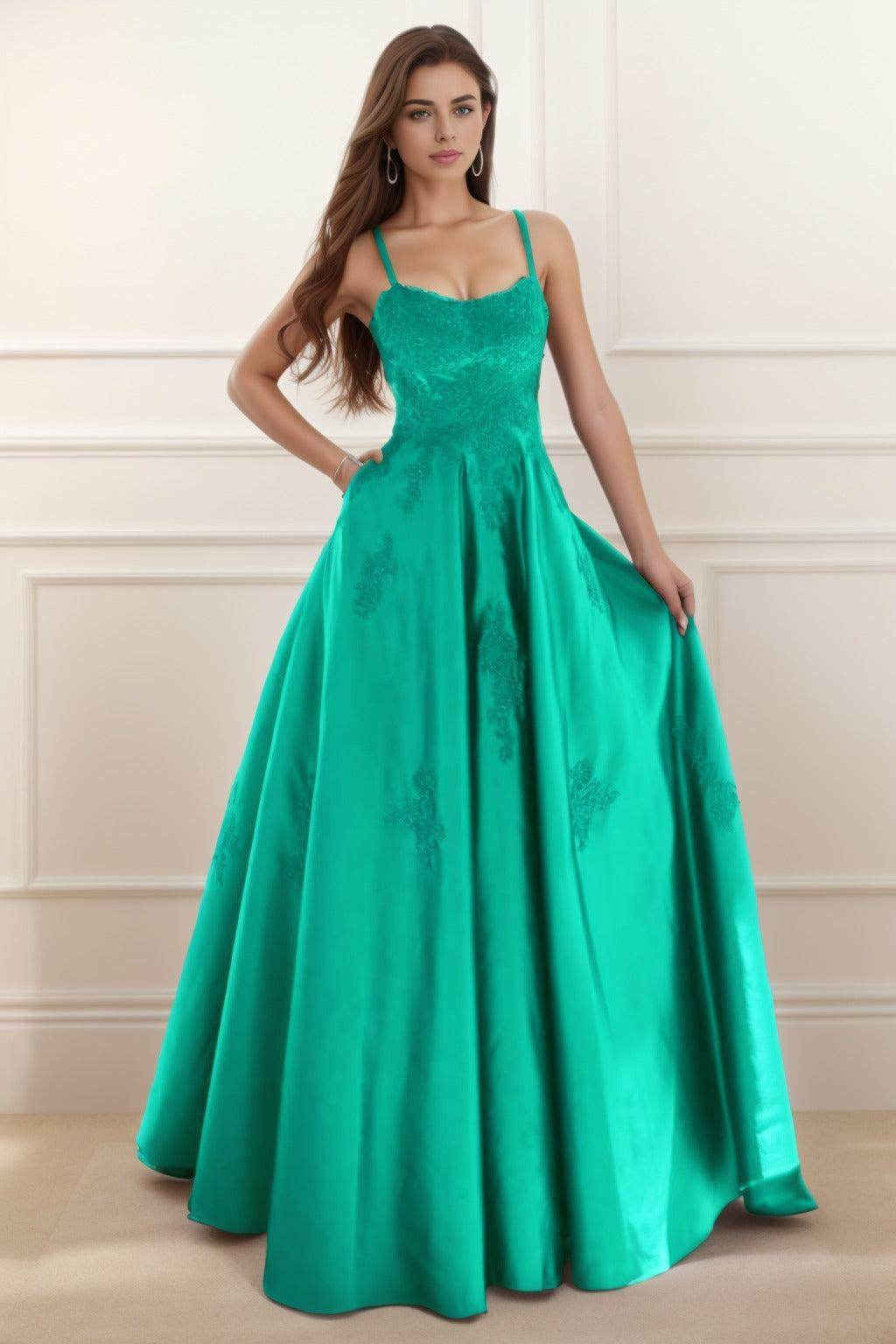 A-Line Floor Length Satin Prom Dress CS0458 - COCOMELODY